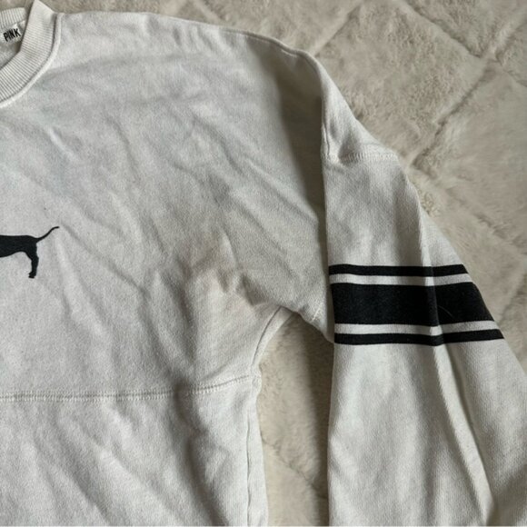 Victoria's Secret PINK | FLAWED White & Black Varsity Crew Sweater | Size Medium - Picture 6 of 12
